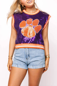 Queen Of Sparkles - Clemson Full Sequin Mascot Tank Top