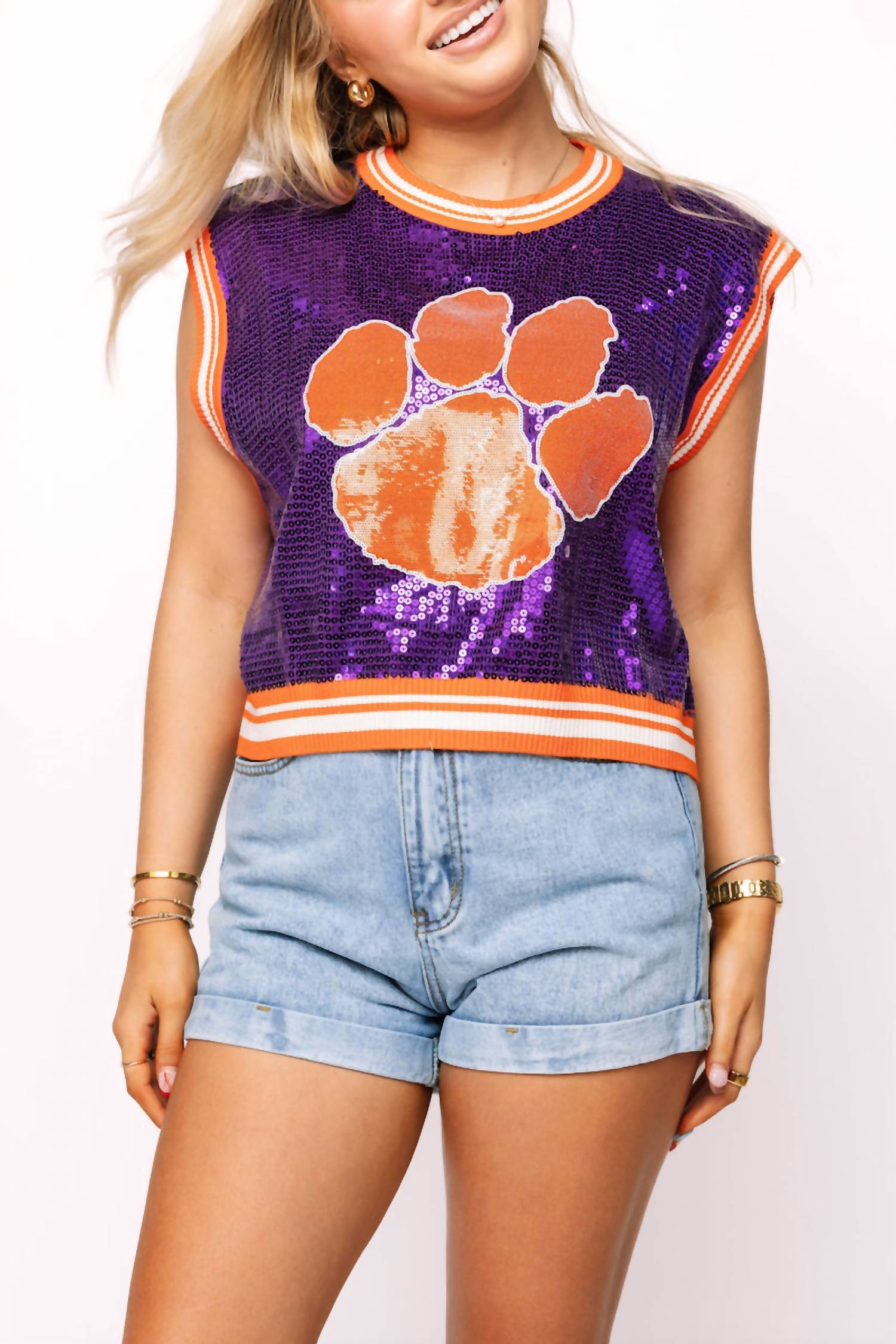 Queen Of Sparkles - Clemson Full Sequin Mascot Tank Top