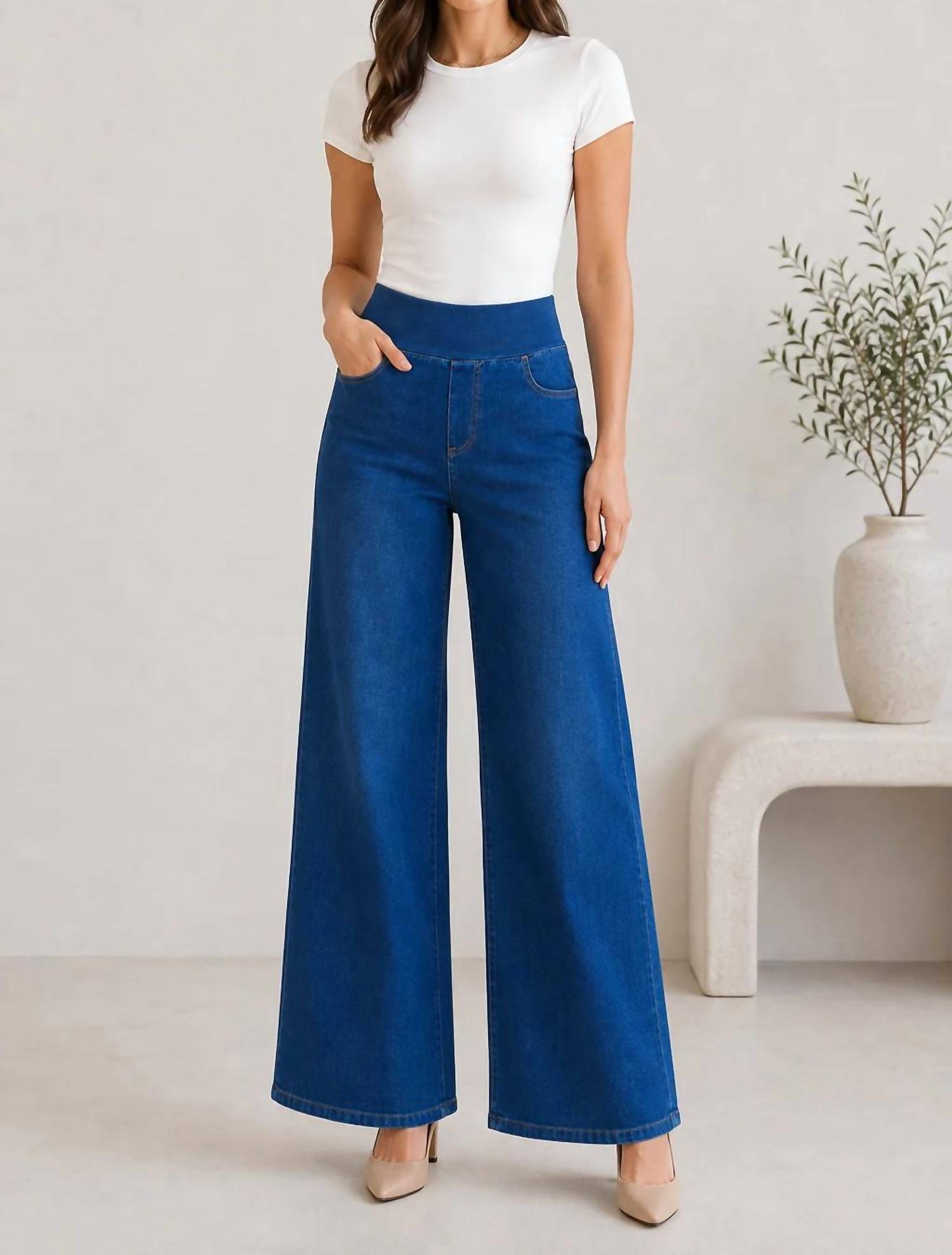 Charlie B - Women's Denim Pull On Wide Leg Pants