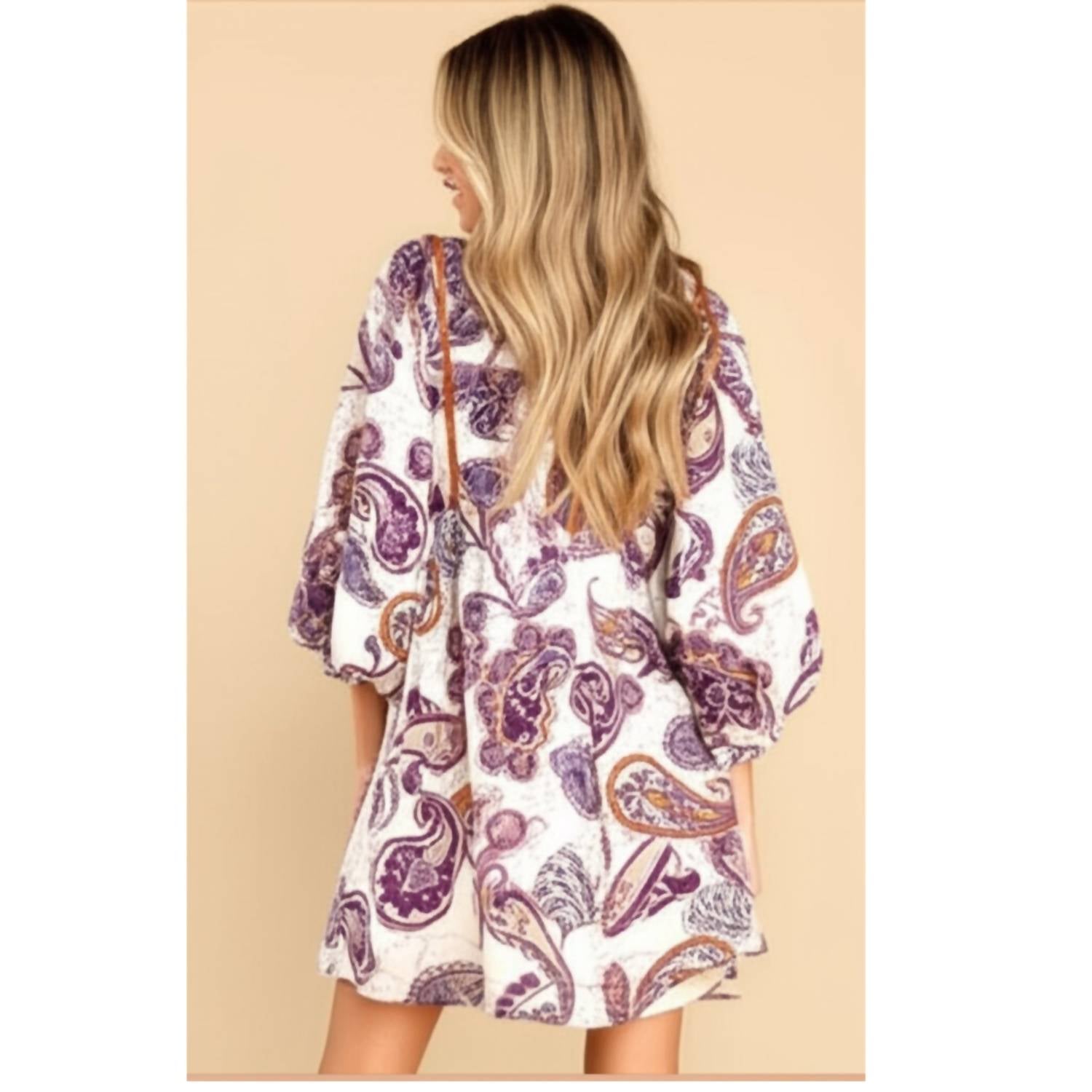 Band Of The Free - Paisley Long Sleeve Mini Dress