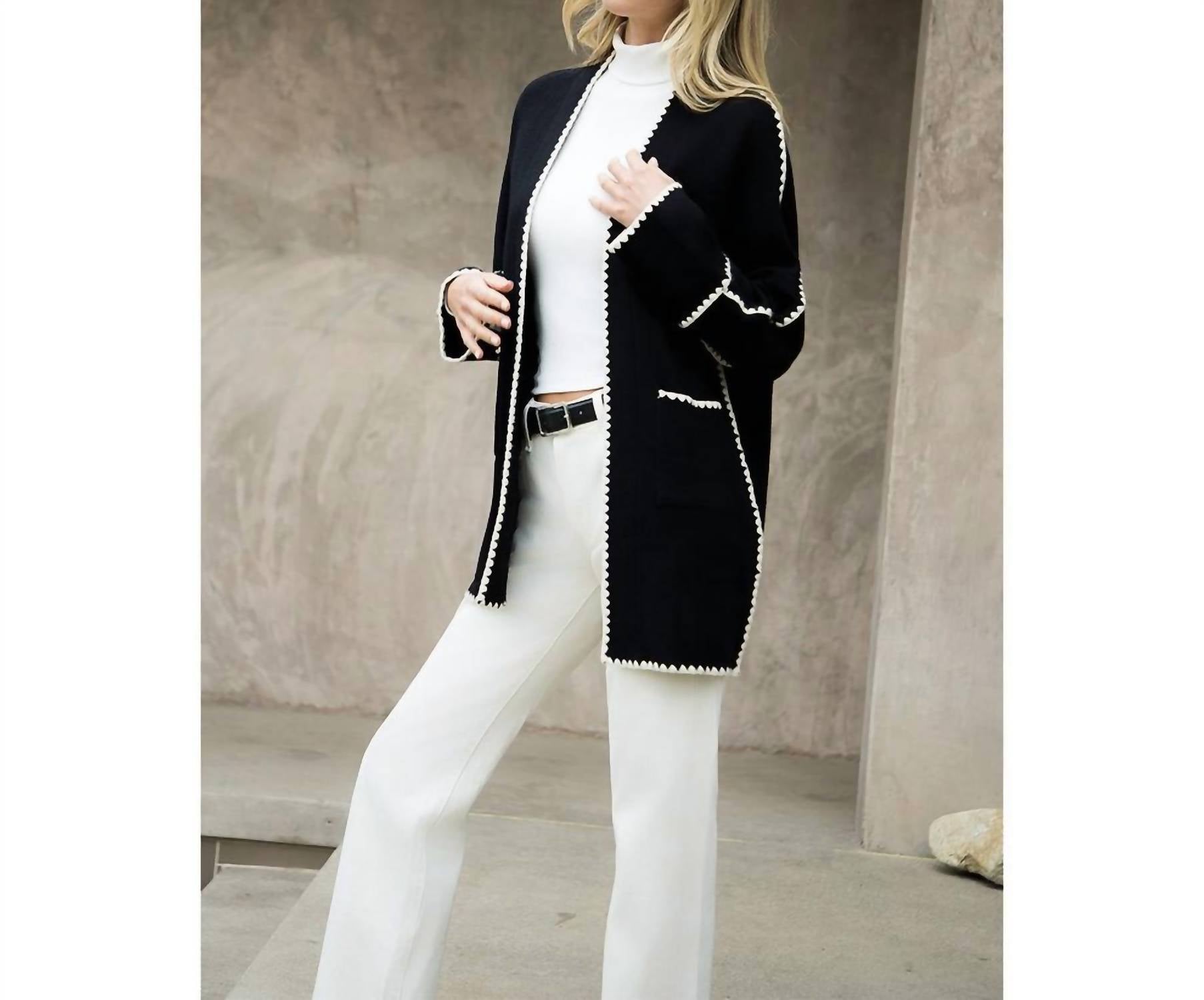 THML Whipstitch Long Sleeve Midi Cardigan in black - women's cardigan - view 5