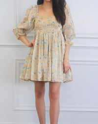 Mable - Elodie Square Neck Floral Organza Babydoll Dress
