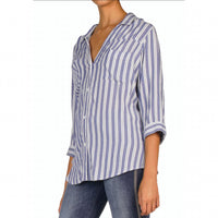 ELAN Button Front Top in blue stripe - women's shirt
