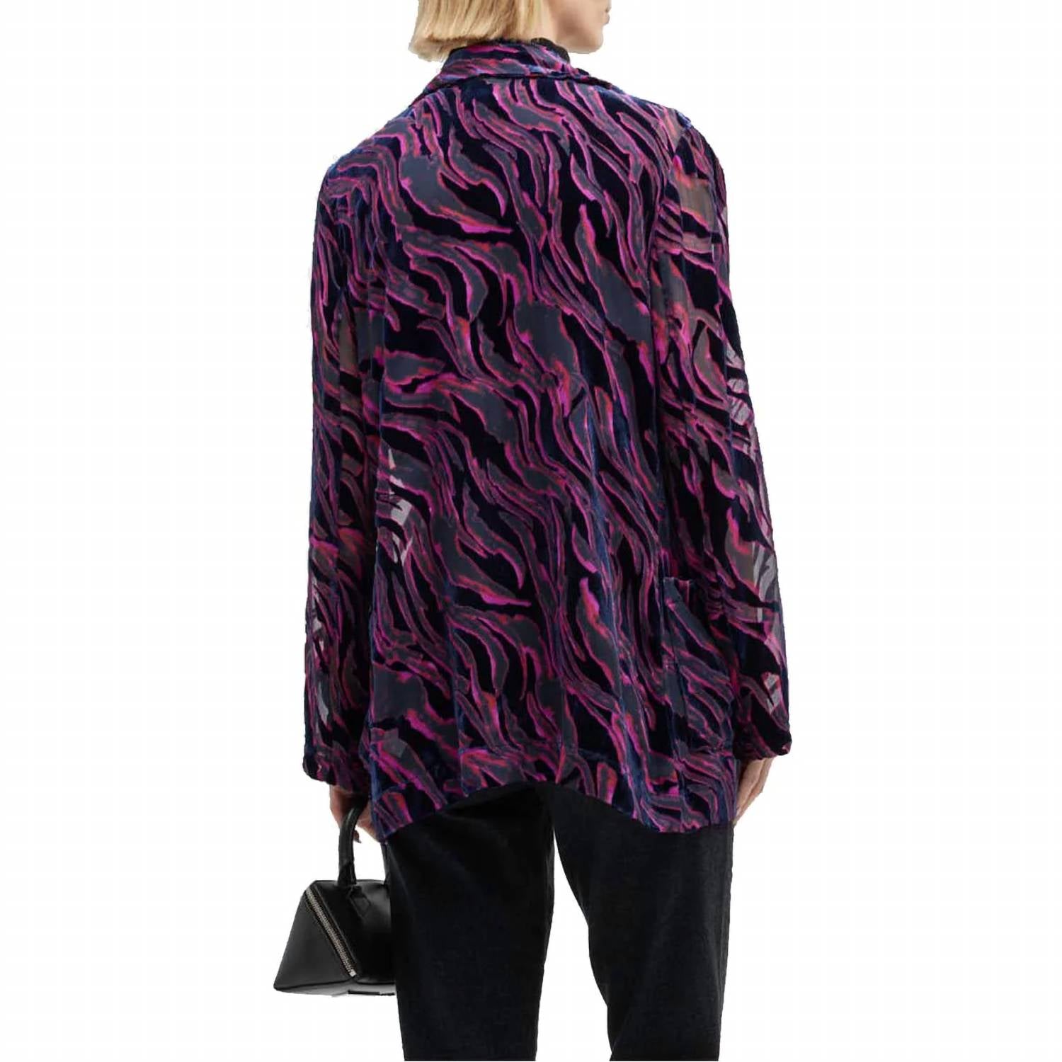 Johnny Was Justine Notched Collar Duster in purple and black - women's jacket - alternate view