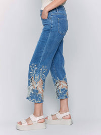 Charlie B - Cropped Flare Leg Jeans With Lace Hem