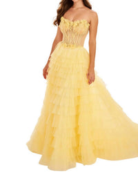 Ellie Wilde - Tiered Ruffle Gown With Sheer Corset Bodice