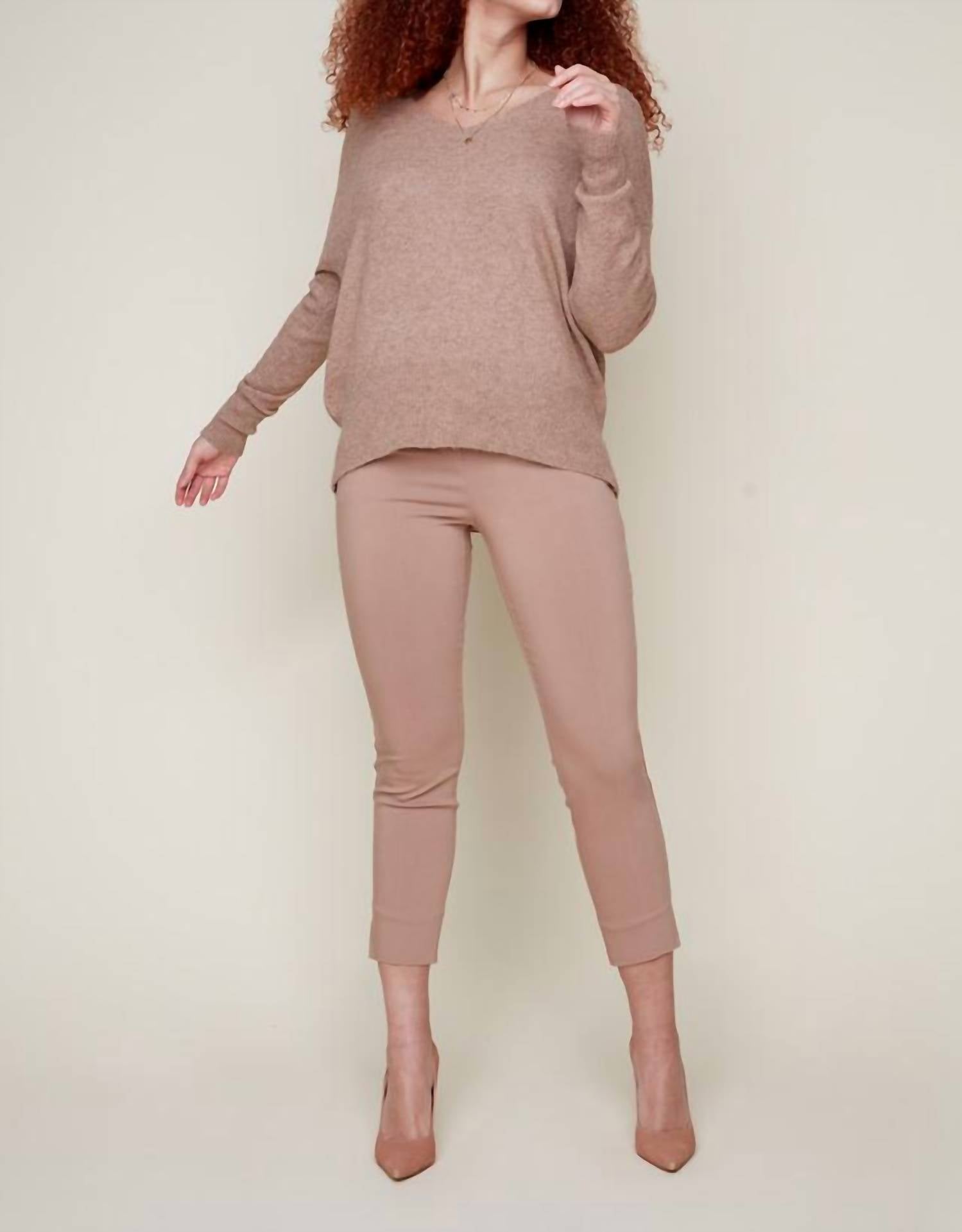 Renuar Knit V-Neck Sweater in heather tan - women's sweater - view 4