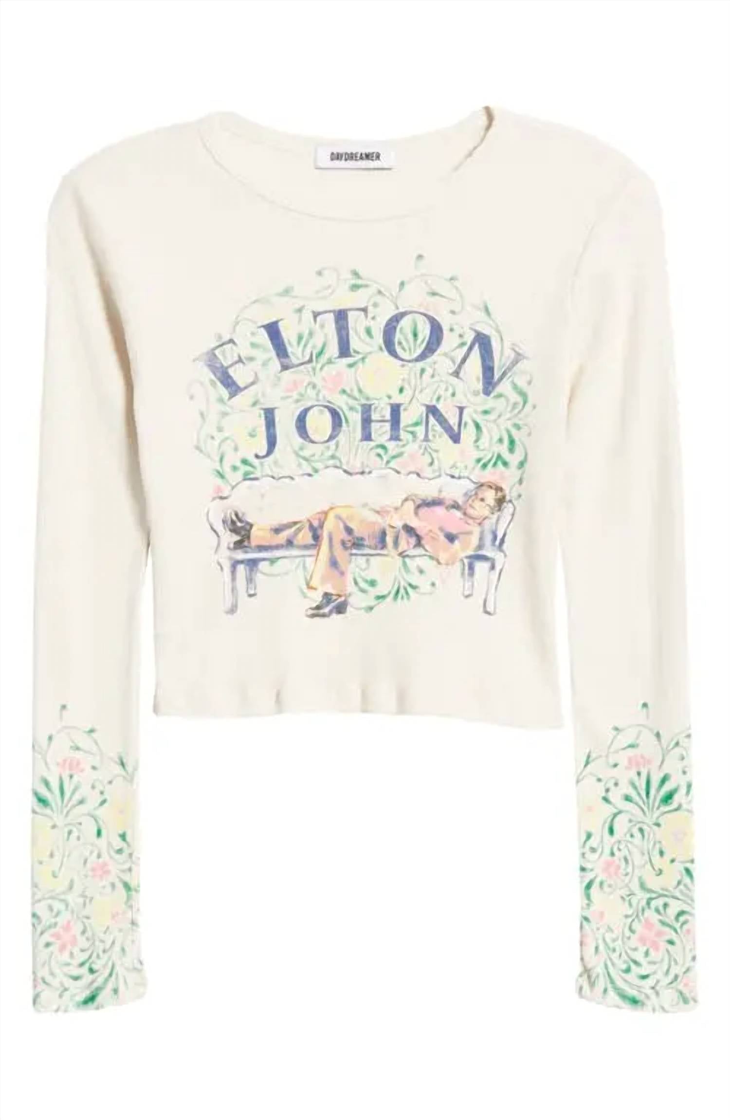 DAYDREAMER Elton John Floral Long Sleeve Top in dirty white - women's long sleeve top - view 5