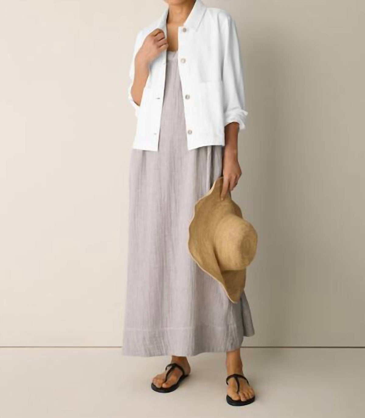 Eileen Fisher - Slubby Organic Cotton Linen Classic Collar Jacket