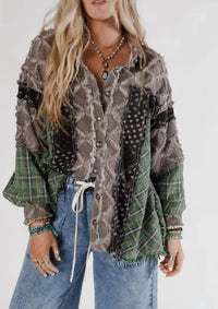 Pol - Long Sleeve Contrast Textured Shacket