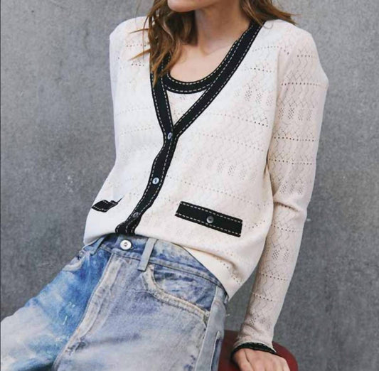 Autumn Cashmere - Pointelle V-neck Saddle Stitching Cardigan
