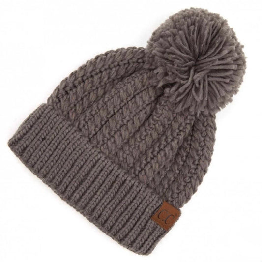 C.C - Women's Twisted Mock Cable Knit Pom Beanie