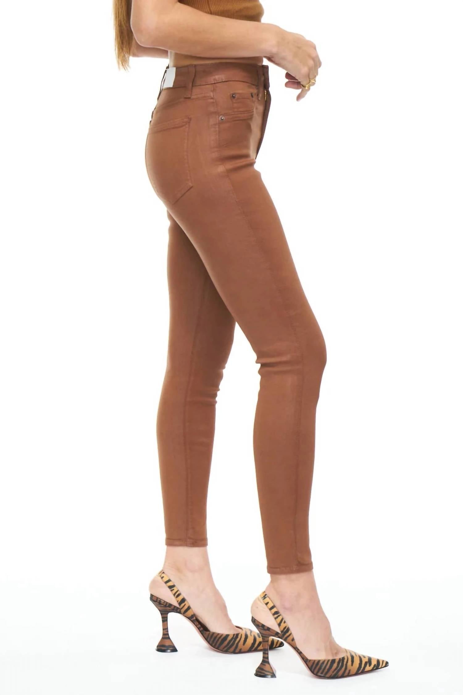 PISTOLA Aline Skinny Denim in coated cognac - women's jeans - detail view