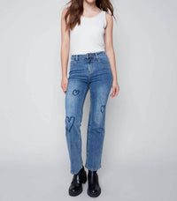 CHARLIE B Heart Embroidered Jean in medium blue - women's jeans - view 5