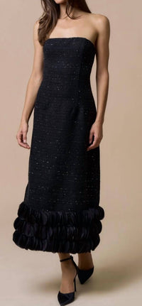 Lalavon - Tweed Strapless Dress with Trim