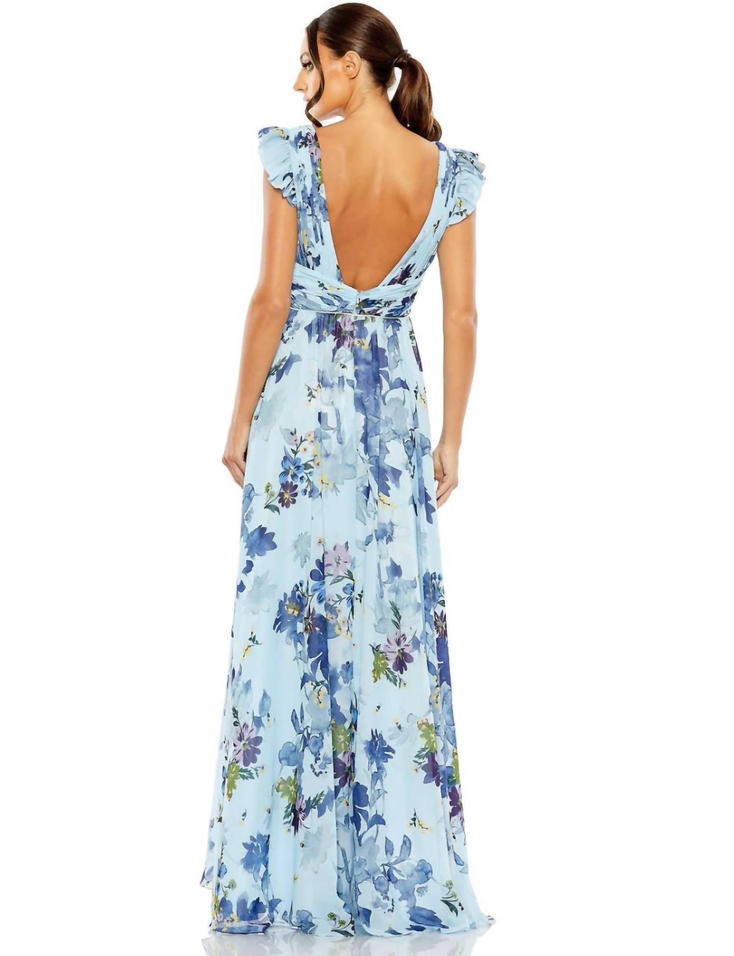 Mac Duggal - Floral Flutter Sleeve Chiffon Gown