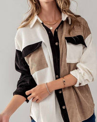 Blu Pepper - Relaxed Fit Colorblock Corduroy Shacket