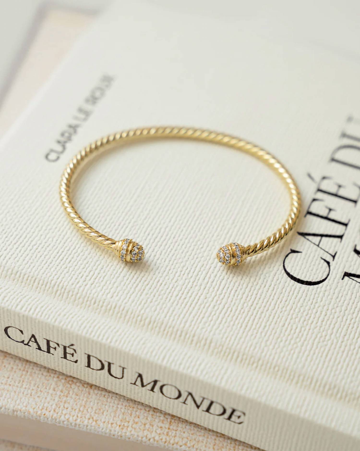 Sami Jewels - Twisted Bangle Cuff With Cubic Zirconia - 6.75