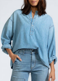 Askk Ny - Denim Relaxed Fit Henley Top
