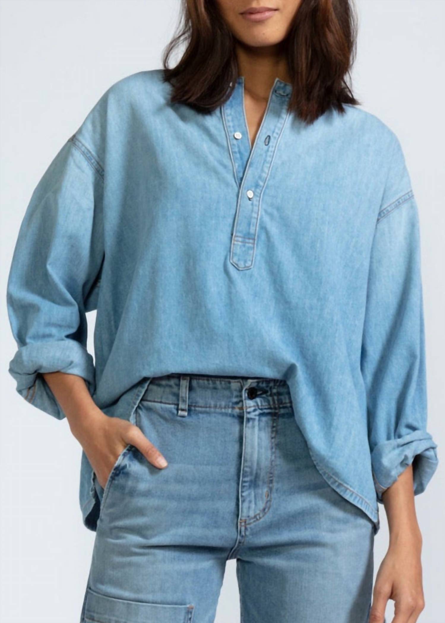 Askk Ny - Denim Relaxed Fit Henley Top