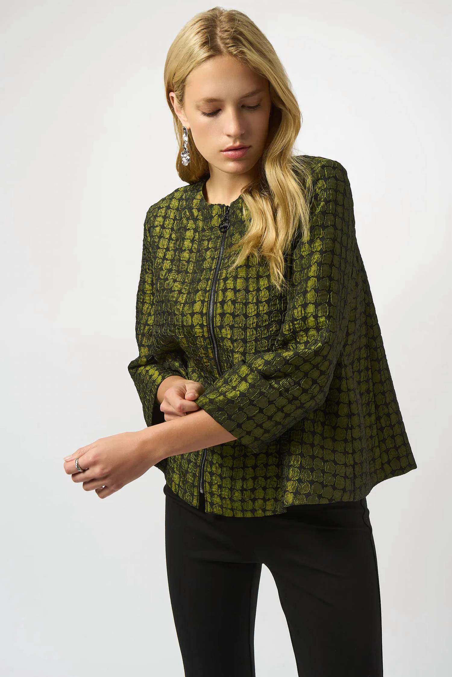 Joseph Ribkoff - Polka Dot Print Jacquard Swing Jacket
