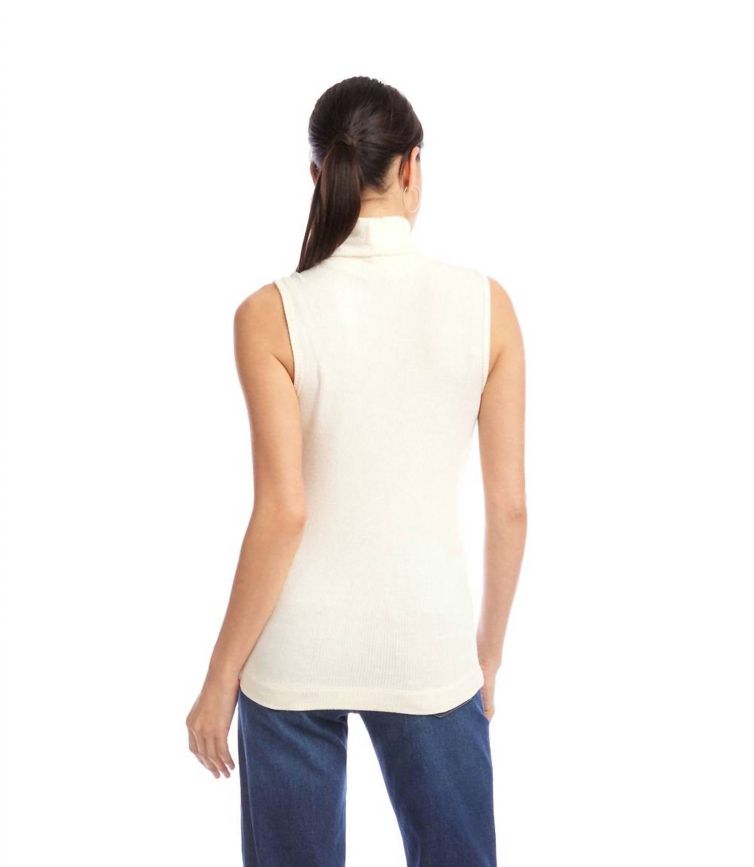 Karen Kane Ribbed Turtleneck Tank in dark cream - women's tank top - alternate view