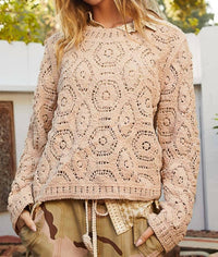 Pol - Round Neck Open Knit Crochet Sweater