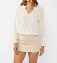 Lovestitch - Embroidered Floral Eyelet Long Sleeve Blouse