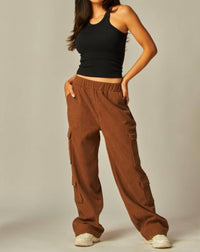 Love Poem Corduroy Fleeced Cargo Pants in mahogany - women's pants