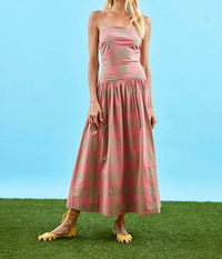 HUNTER BELL Newberry Drop Waist Plaid Midi Dress in day glow check - women's dress