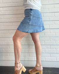 Naked Zebra - Paneled Denim Mini Skirt