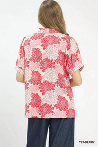 Umgee - Floral Collared Short Sleeve Blouse