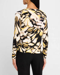 Oscar de la Renta Butterfly Printed Cardigan in black multi - women's cardigan - detail view