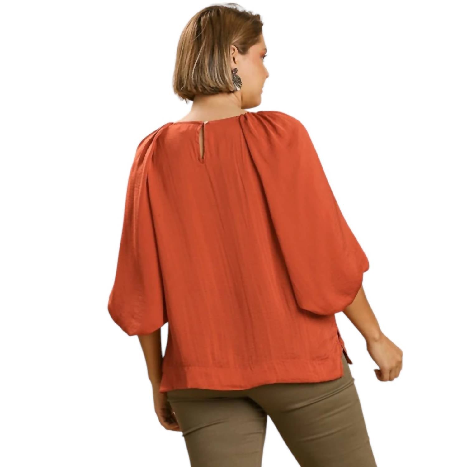 Umgee - Washed Satin Balloon Sleeve Top