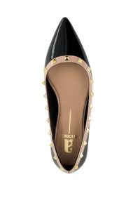 Andrea Women's Studded Flat Shoes in black patent leather - women's flats - alternate view