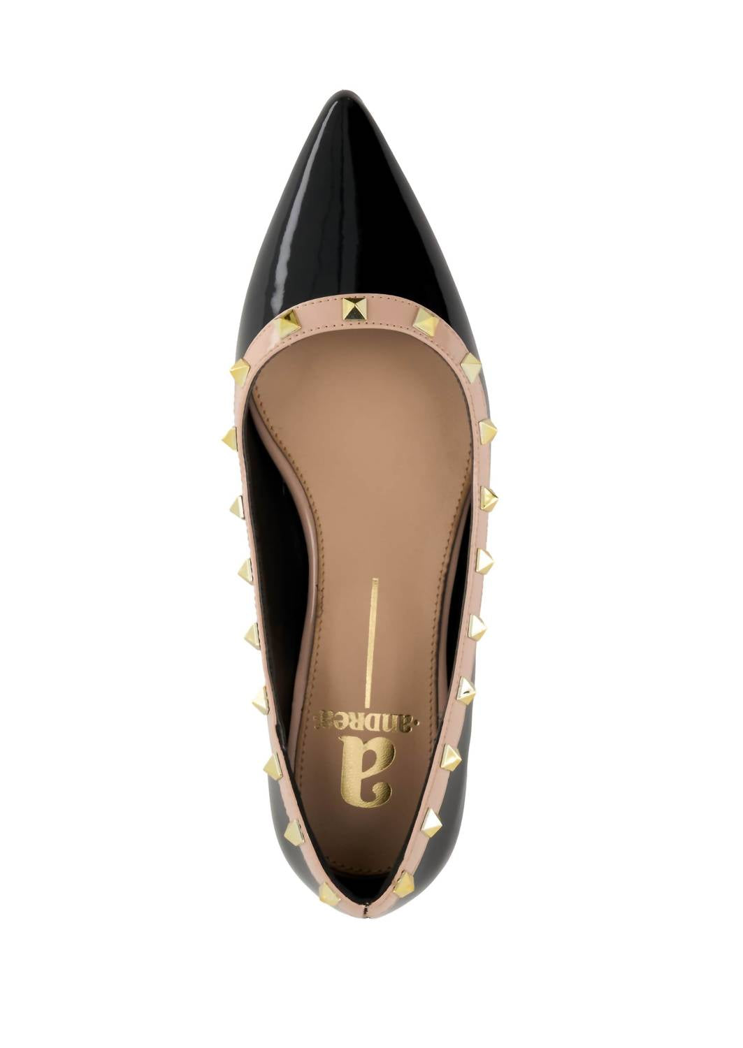 Andrea Women's Studded Flat Shoes in black patent leather - women's flats - alternate view