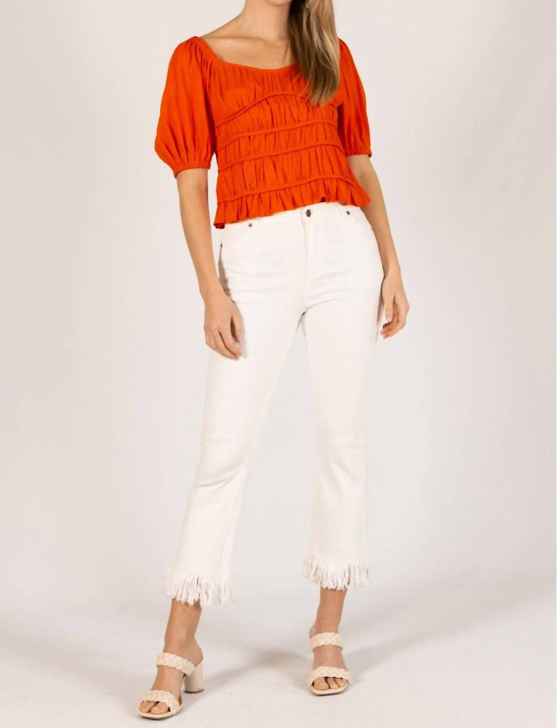 Before You Collection Margo Linen Half Sleeve Top in poppy - women's blouse