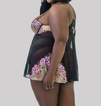 Oh La La Cheri - Nadia Embroidered Babydoll Nightwear - Plus
