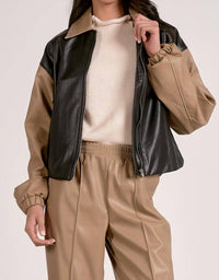 Elan - Leona Faux Leather Bomber Jacket