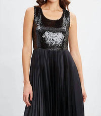 Elie Tahari - Sequin Bodice Pleated Dress