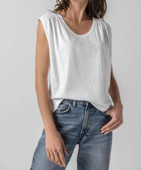 Lilla P - Shirred Shoulder Scoop Neck Tee Top