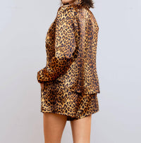 HEROINE SPORT Satin Snap Closure Shirt in cheetah - women's shirt - detail view