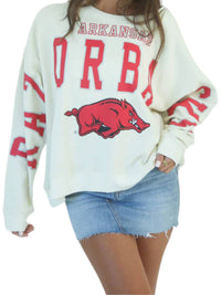 STEWART SIMMONS Classic Boxy Sweatshirt in beige - women's top - detail view