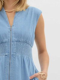 Entro - Denim Sleeveless Zip Front Midi Dress