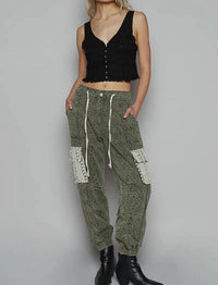 POL Animal Print Jogger in washed green - women's pants - view 4
