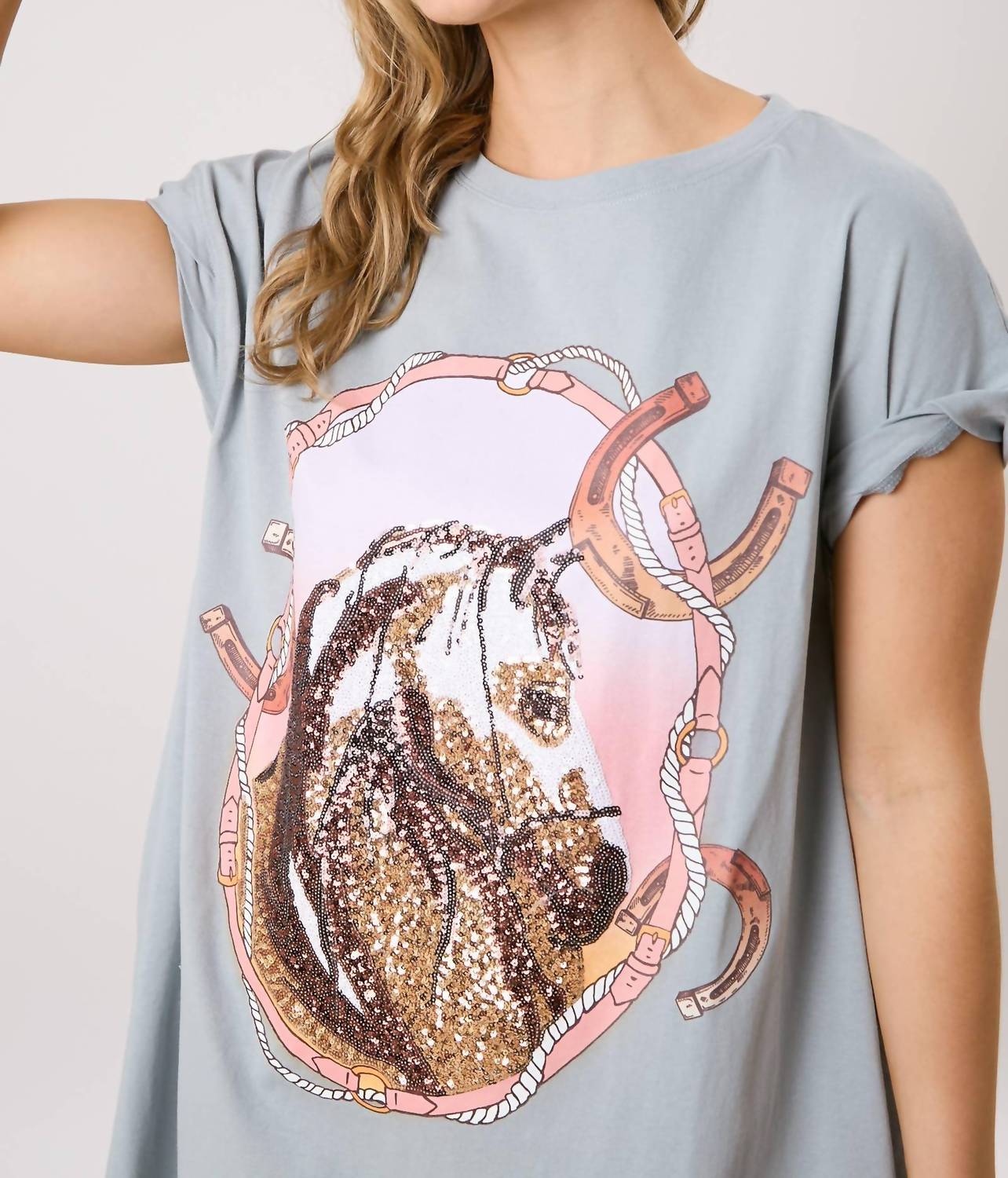 FANTASTIC FAWN Sequin Horse Mini Dress in dusty blue - women's dress - view 4