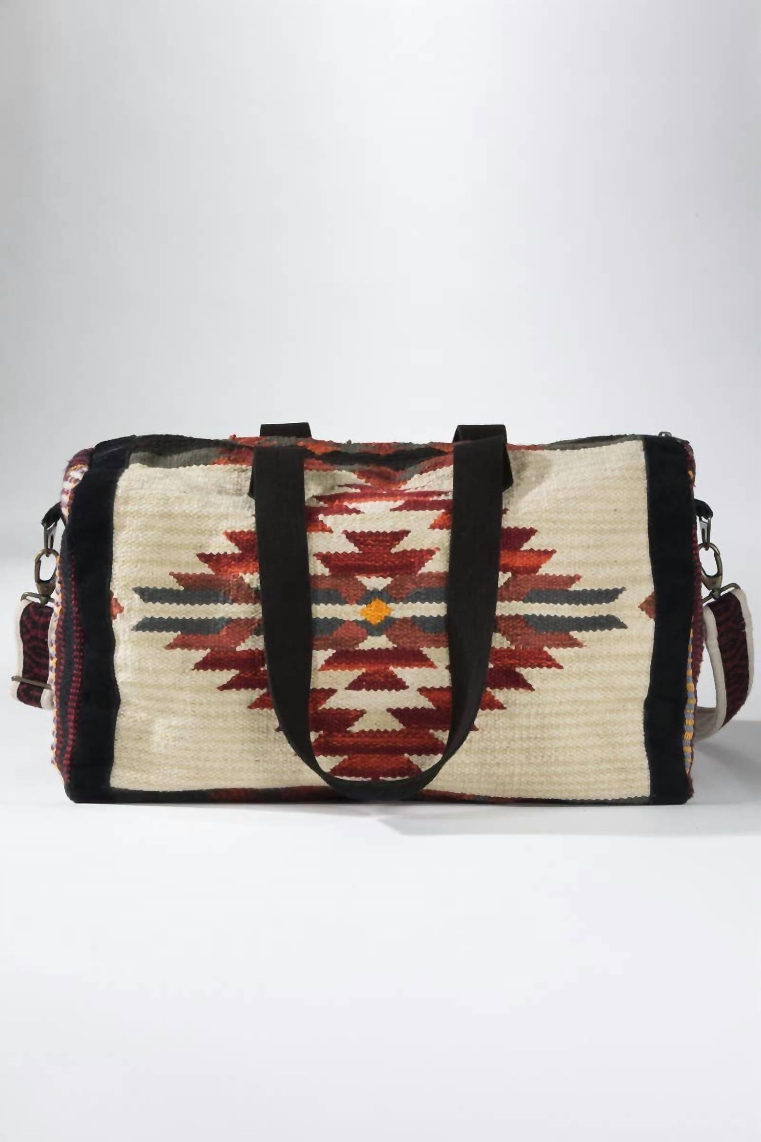 Urbanista - Women's Handwoven Navajo Pattern Duffel Bag With Suede Straps