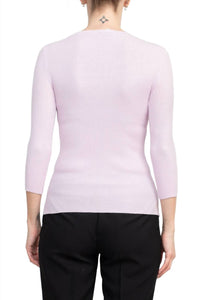 Joan Vass - 3/4 Sleeve Ribbed Pullover Cutout Chest Detail Knit Top