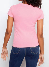 CHARLIE B Tencel Ribbed Crew Neck Tee in candy pink - women's t-shirt - alternate view