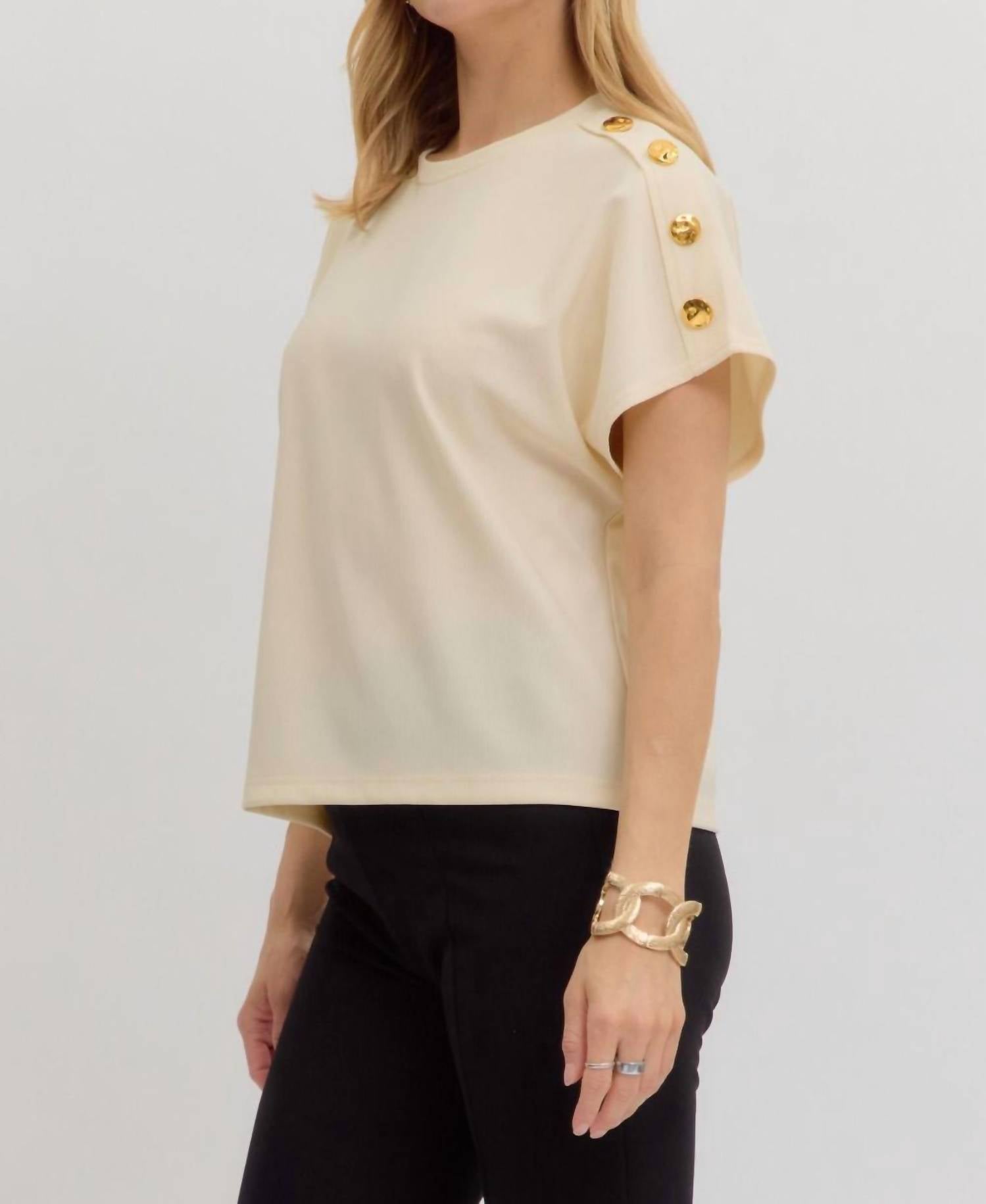 Entro - Crew Neck Gold Button Pullover Blouse